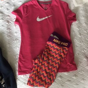 Nike Pro T and Capri leggings Girls size large